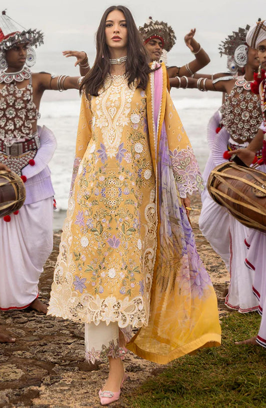 Manaram by Mushq Embroidered Lawn Unstitched 3 Piece Suit - Gold Glow - MQ25MLL - Yellow - Summer Collection