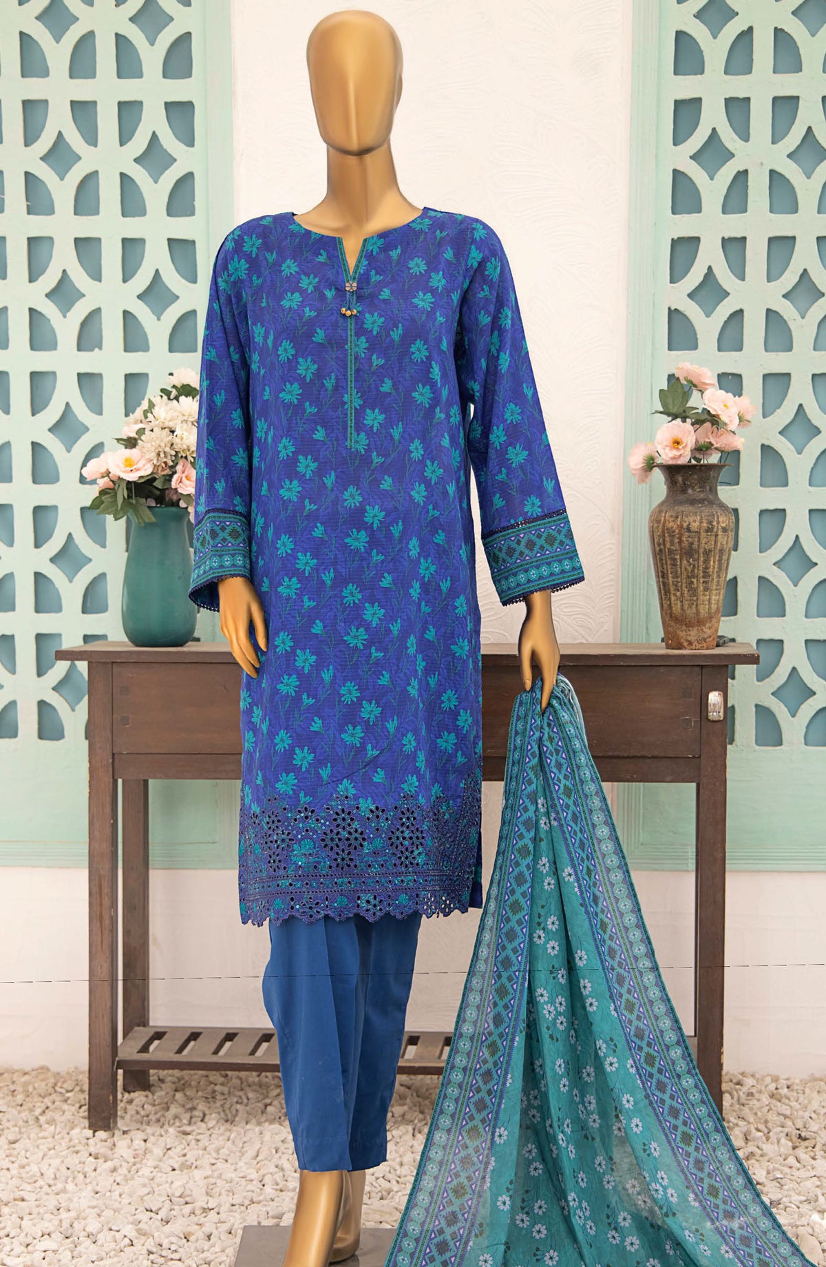 Vital by HZ Textile Embroidered Lawn Unstitched 3 Piece Suit - VEC-110 - HZ25VEBD - Blue - Summer Collection