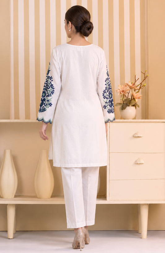 Mulaqaat By Amna Khadija Embroidered Cotton Stitched 2 Piece Co-Ord Set - AKMEC-12 - AM26MULQD3 - White - Summer Collection
