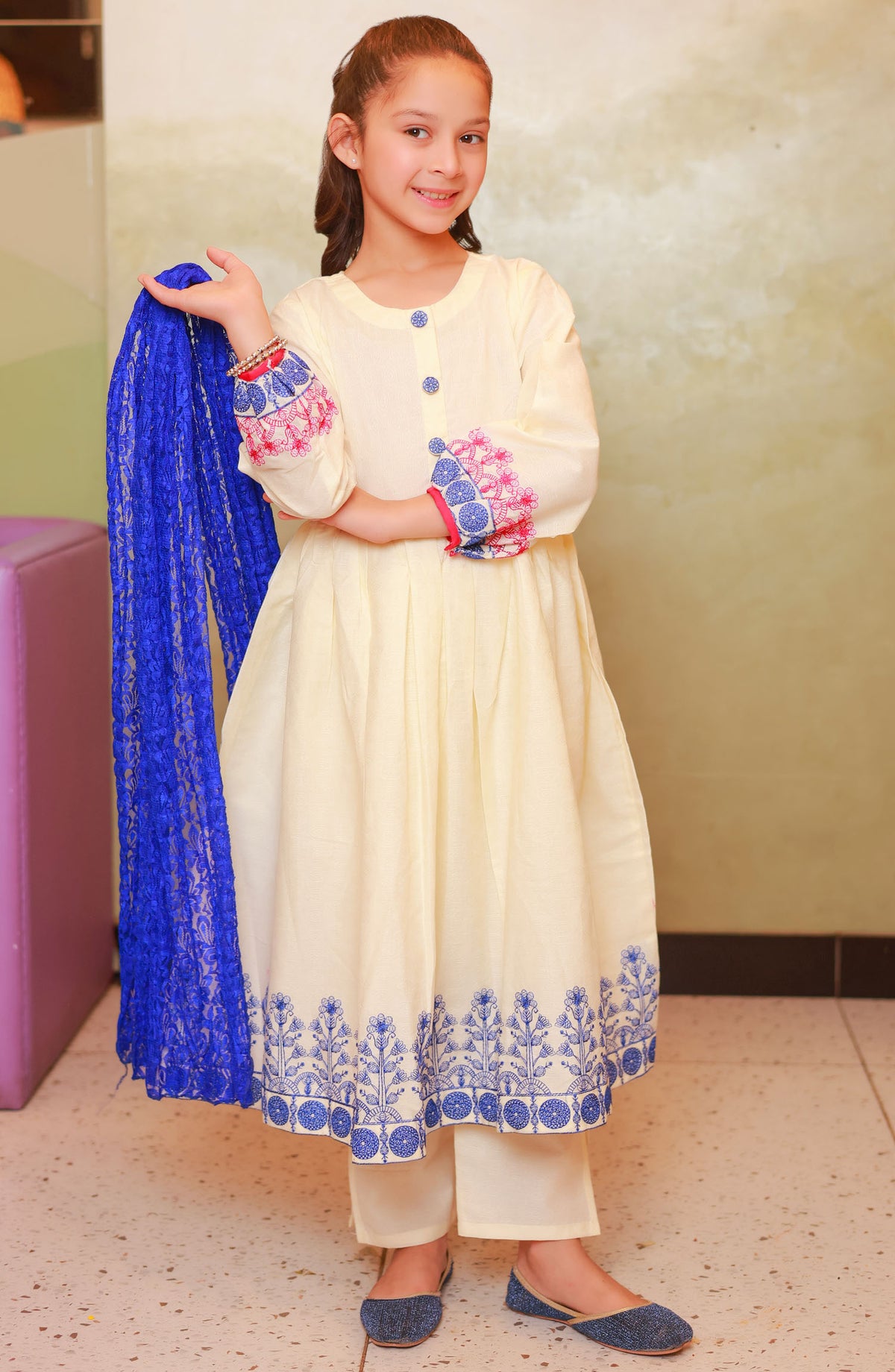 Amna Khadija Embroidered Cotton Stitched 3 Piece Suit - LF-02 - AM25LFKF - Yellow - Girls Eid Collection