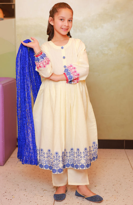 Amna Khadija Embroidered Cotton Stitched 3 Piece Suit - LF-02 - AM25LFKF - Yellow - Girls Eid Collection