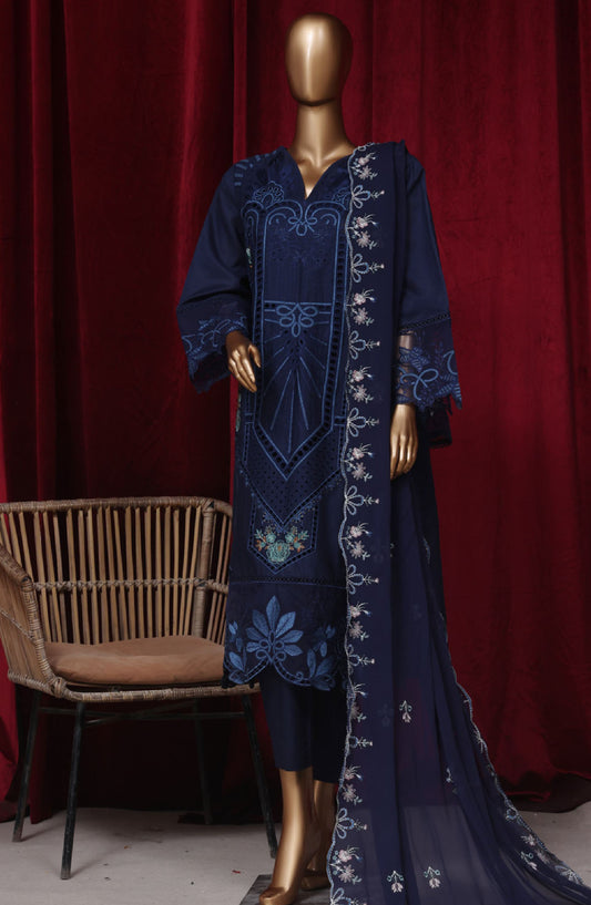 Bin Saeed Embroidered Cotton Stitched 3 Piece Suit - LF-101 - BS25PCV3 - Blue - Summer Collection