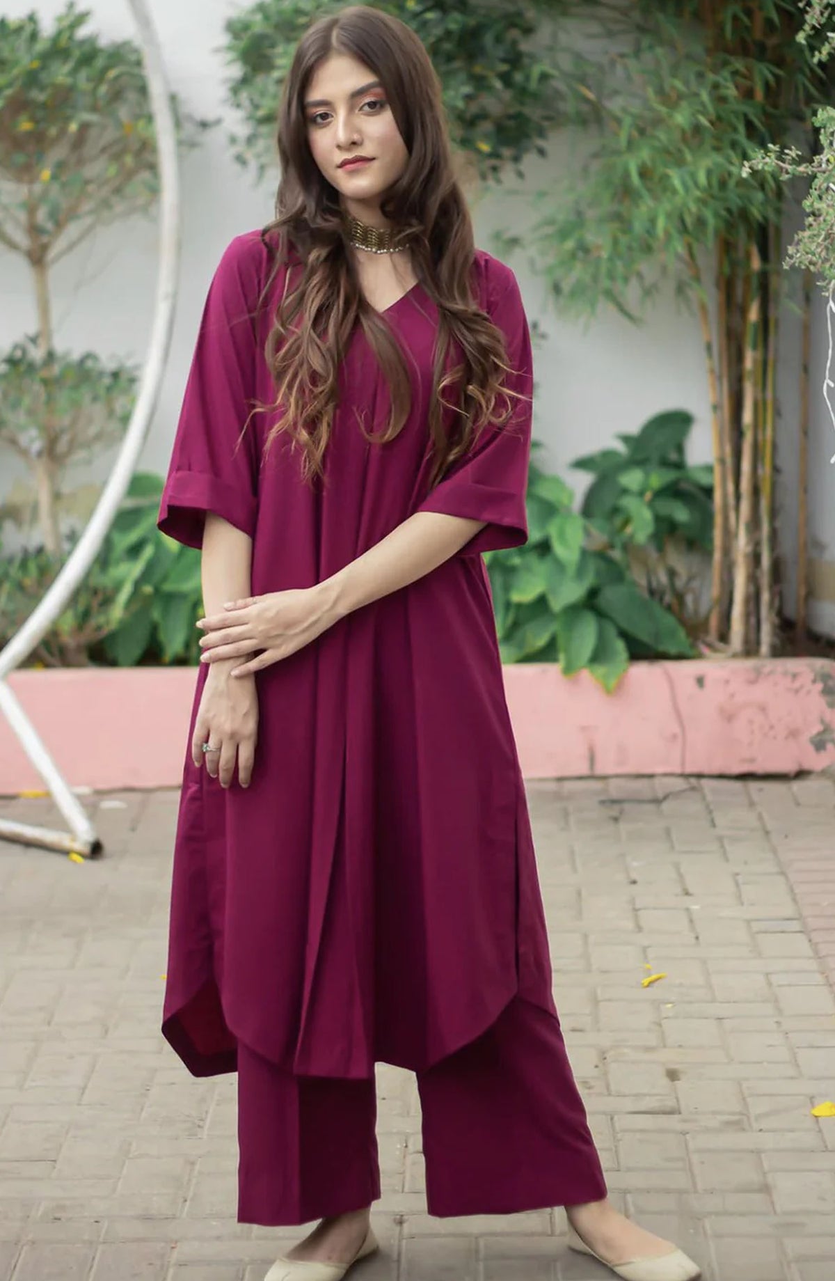 Zauk Casual Georgette 2 Piece Suit - Magenta - ZK25CC - Magenta - Casual Collection