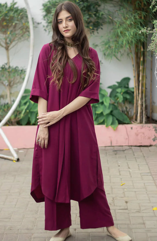 Zauk Casual Georgette 2 Piece Suit - Magenta - ZK25CC - Magenta - Casual Collection