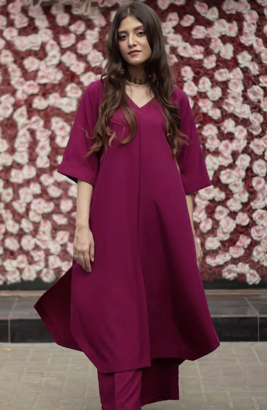 Zauk Casual Georgette 2 Piece Suit - Magenta - ZK25CC - Magenta - Casual Collection