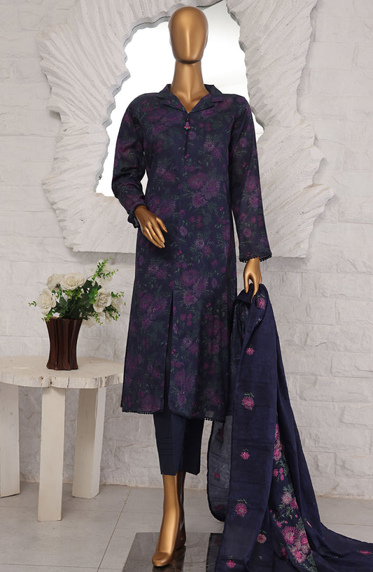 HZ Textile Printed Lawn Unstitched 3 Piece Suit - MBE-939 - HZ25MEBE - Purple - Summer Collection