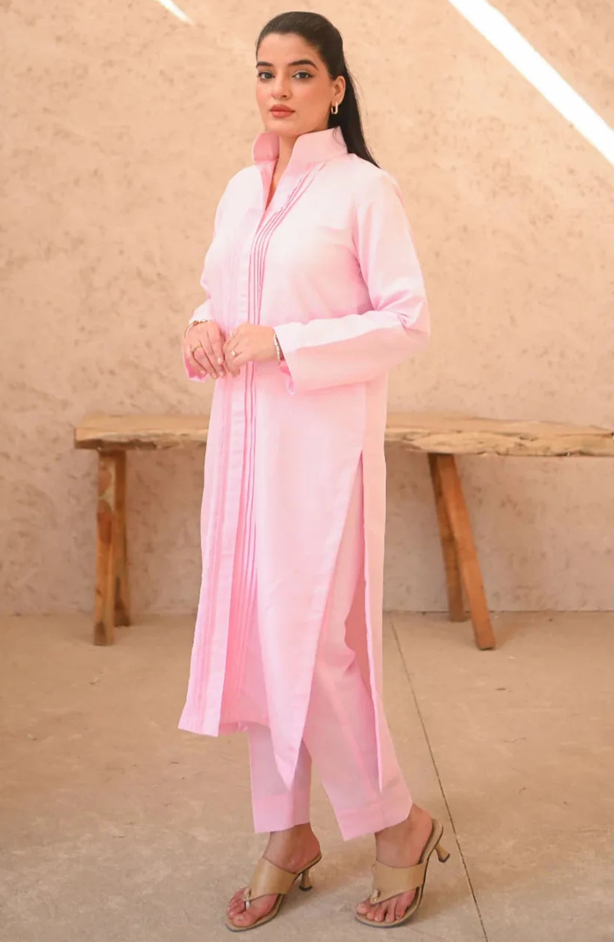 Zauk Casual Raw Silk Stitched 2 Piece Suit - Misty Rose - ZK25BCS - Pink - Casual Collection