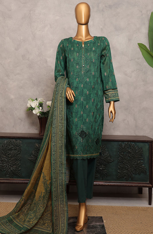 Majestic by HZ Textile Embroidered Lawn Unstitched 3 Piece Suit - MJE-12 - HZ25MJE - Green - Summer Collection