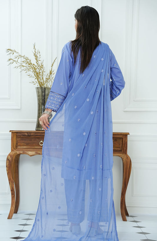 Mauve by Amna Khadija Embroidered Lawn Stitched 3 Piece Suit - MLP-08 - AM25MLPD2 - Blue - Summer Collection