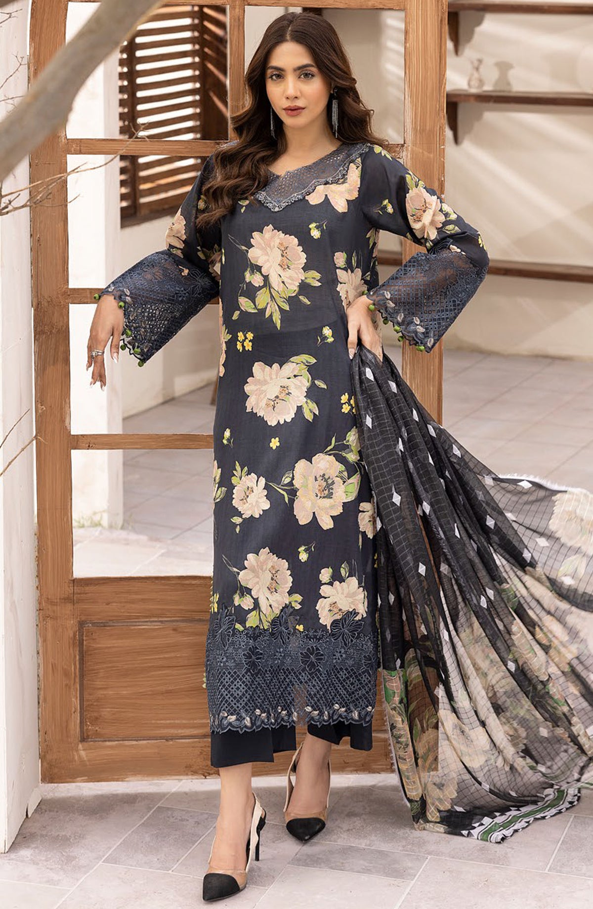 Phoolnagar by NUR Embroidered Lawn Unstitched 3 Piece Suit - NP-02 - NUR25PN - Black - Summer Collection