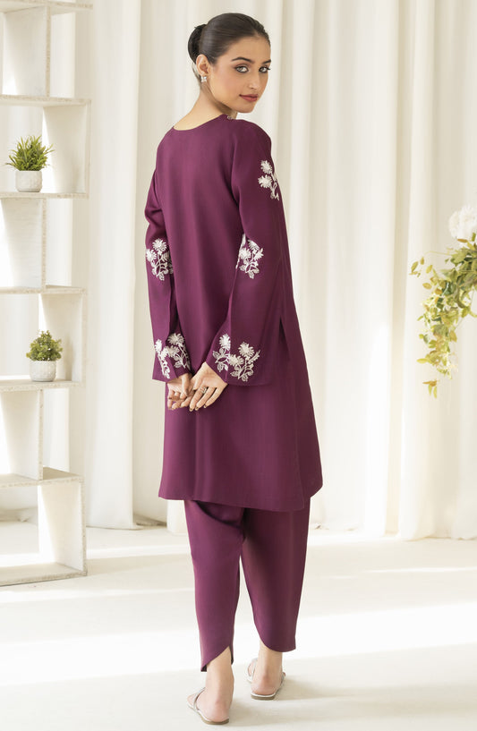 La Rosaa Embroidered Viscose Lawn Stitched - Pansy 2Pc - LRS25EE - Plum - Casual Collection