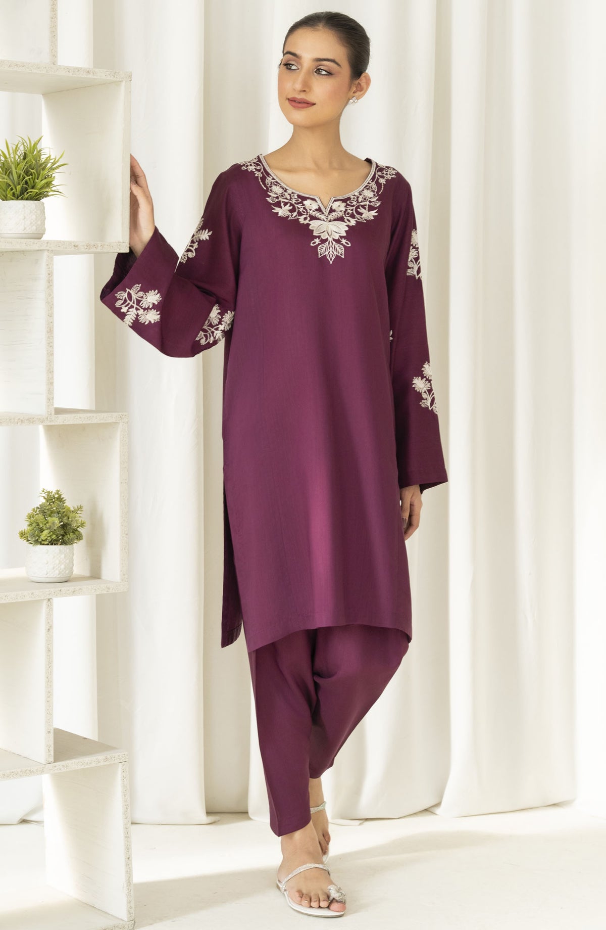 La Rosaa Embroidered Viscose Lawn Stitched - Pansy 2Pc - LRS25EE - Plum - Casual Collection