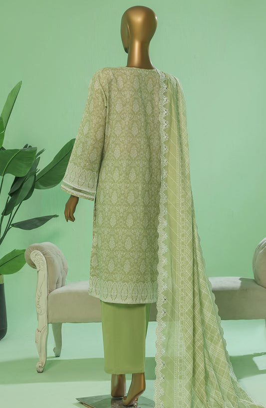 HZ Textile Chikankari Lawn Stitched 3 Piece Suit - PEC-3P-055 Fern Green - HZ25PTKV3 - Green - Eid Collection