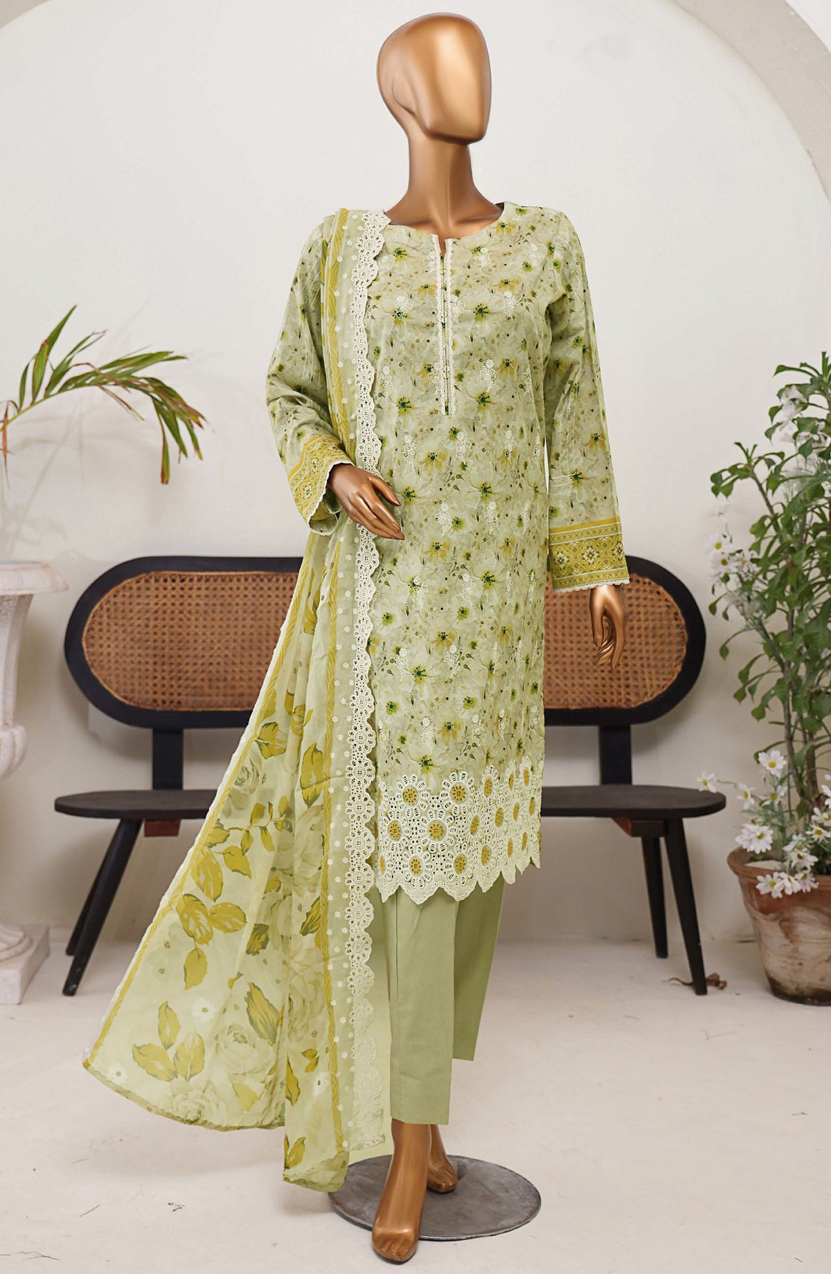 HZ Textile Chikankari Lawn Unstitched 3 Piece Suit - PEC-975 - HZ25PEC - Green - Summer Collection