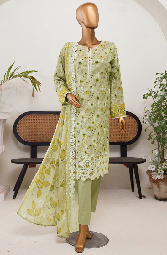 HZ Textile Chikankari Lawn Unstitched 3 Piece Suit - PEC-975 - HZ25PEC - Green - Summer Collection