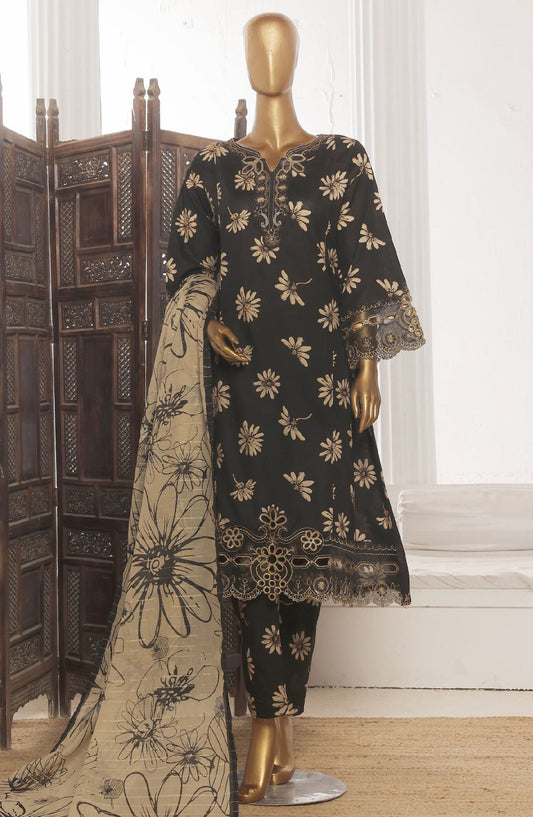 Bin Saeed Embroidered Lawn Stitched 3 Piece Frock - SM-629 - BS25LFV3 - Black - Summer Collection