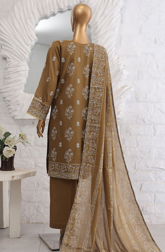 HZ Textile Printed Lawn Stitched 3 Piece Suit - SSP-3P-023 Mehendi - HZ25FHGE - Brown - Eid Collection