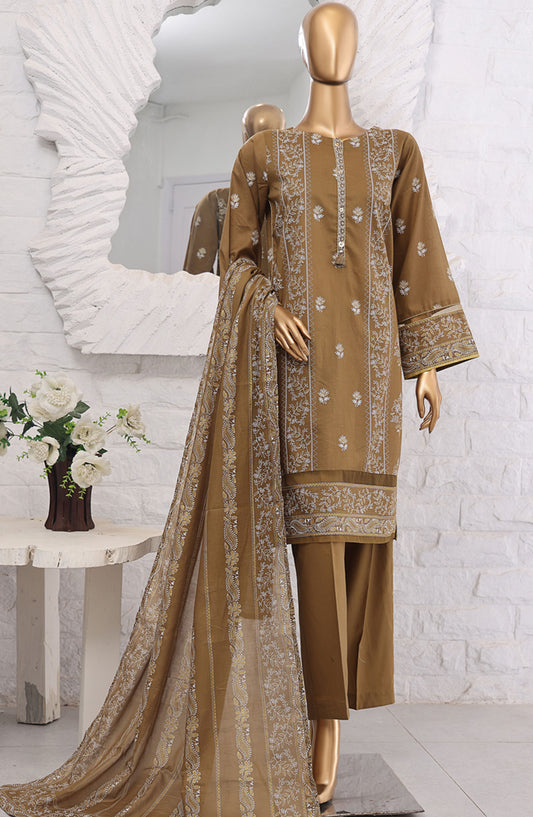HZ Textile Printed Lawn Stitched 3 Piece Suit - SSP-3P-023 Mehendi - HZ25FHGE - Brown - Eid Collection