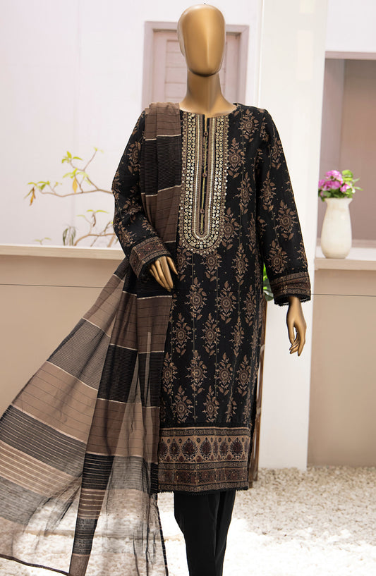 HZ Textile Embroidered Jacquard Unstitched 3 Piece Suit - TJS-1210 - HZ25TJS - Black - Casual Collection