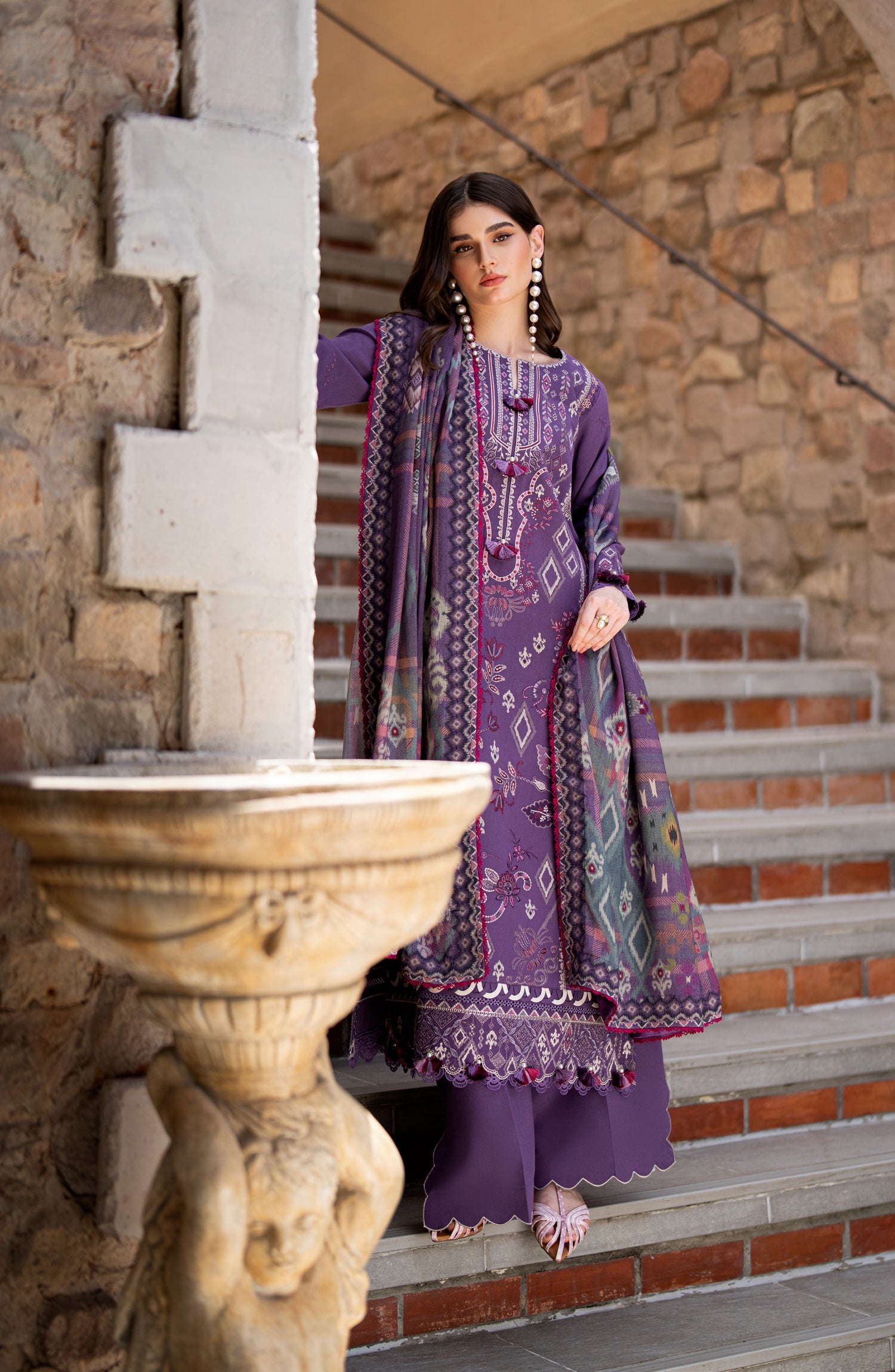 Florent Serenity Embroidered Karandi Unstitched 3 Piece Suit - 03 Zinnia - FL26SNT - Purple - Winter Collection
