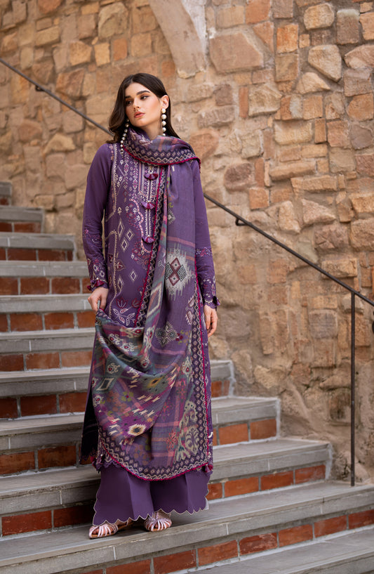 Florent Serenity Embroidered Karandi Unstitched 3 Piece Suit - 03 Zinnia - FL26SNT - Purple - Winter Collection