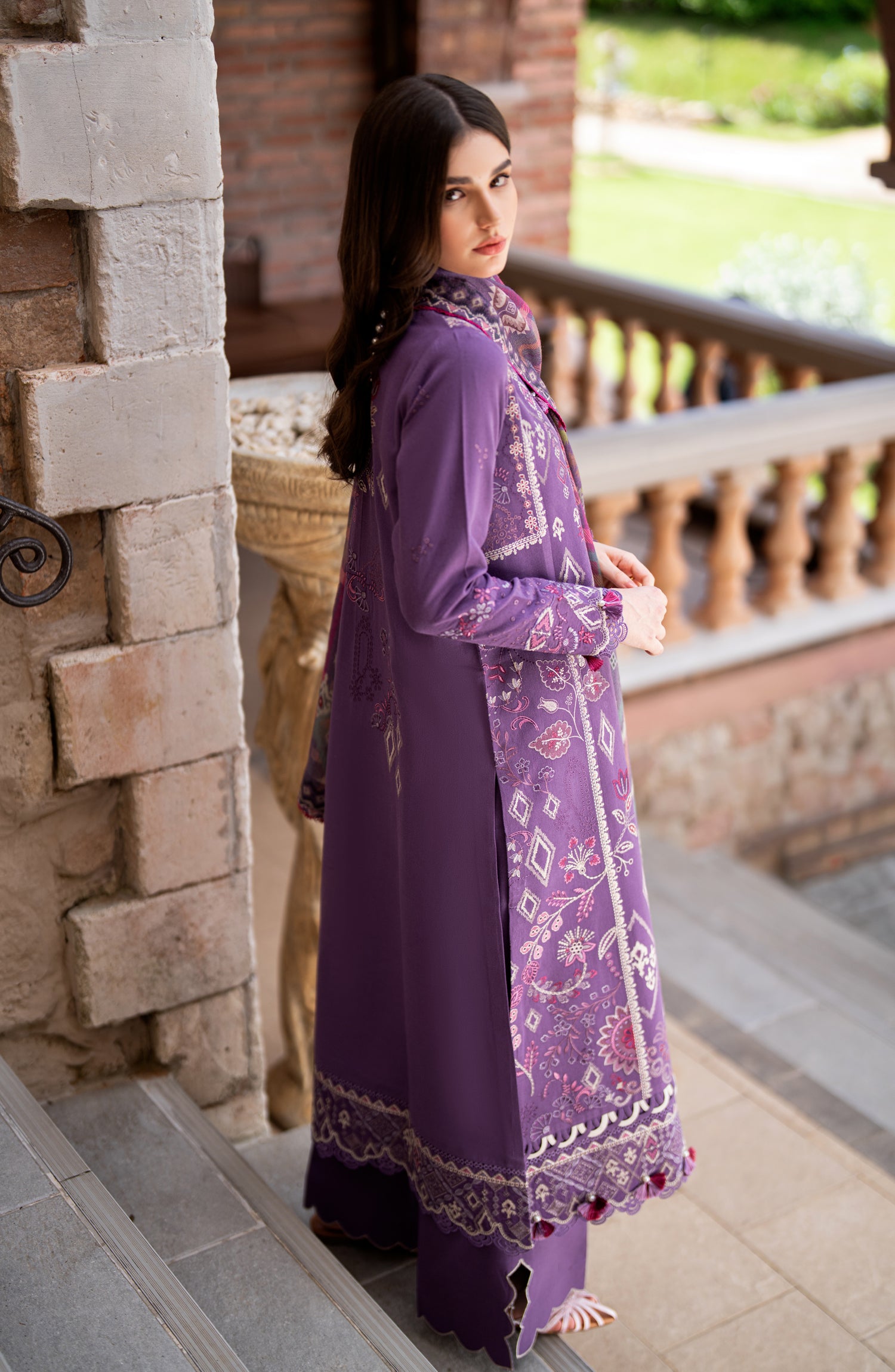 Florent Serenity Embroidered Karandi Unstitched 3 Piece Suit - 03 Zinnia - FL26SNT - Purple - Winter Collection