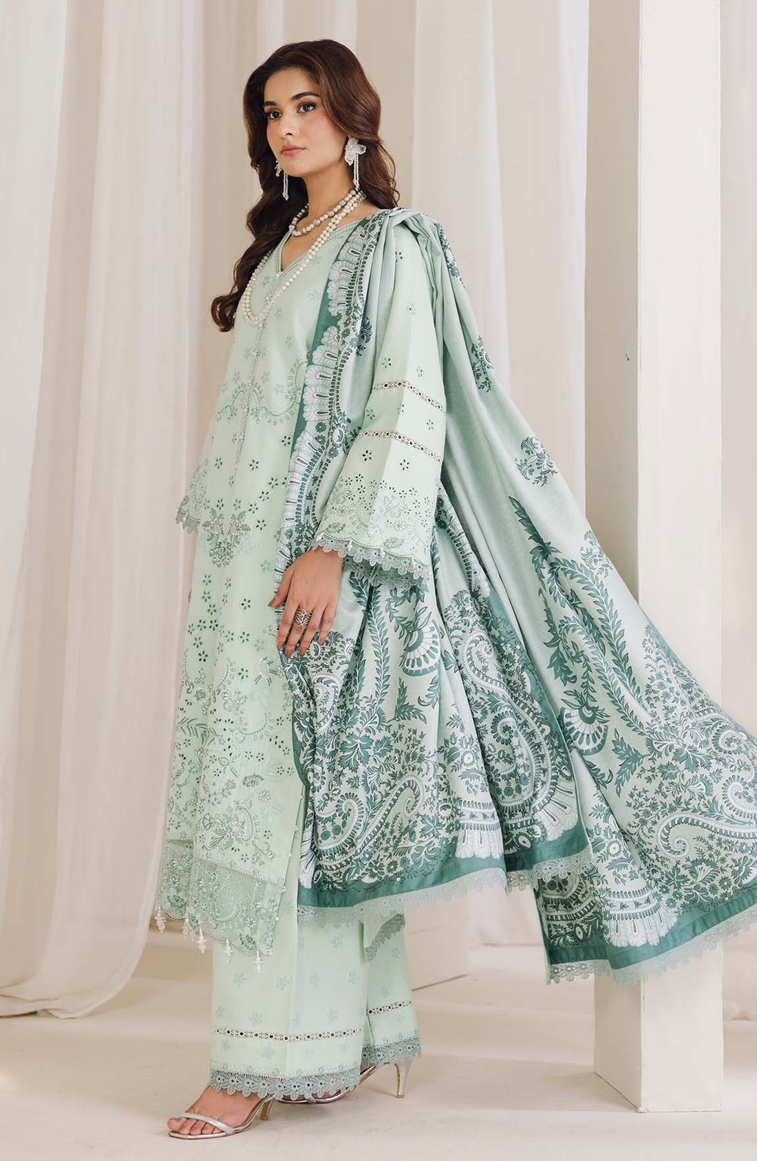 Peridot Embroidered Slub Linen Unstitched 3 Piece Suit - 597-B - PT26WT - Green - Winter Collection