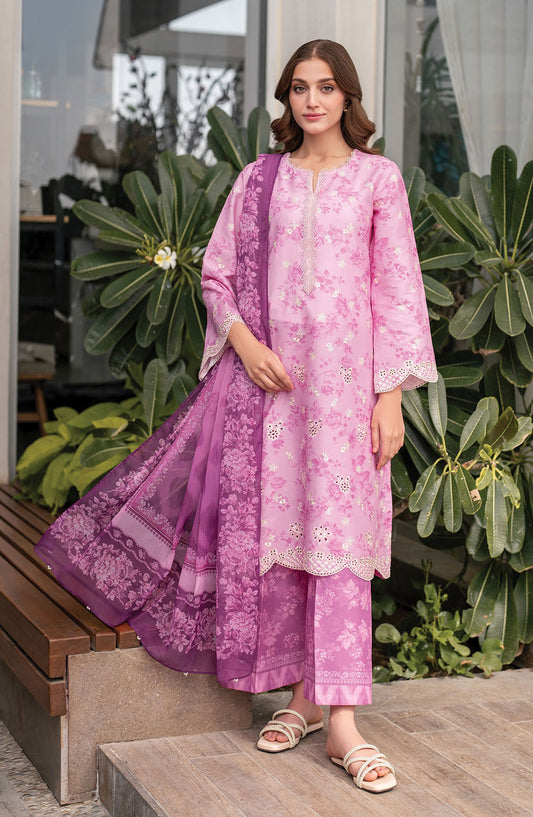 Xenia Embroidered Lawn Unstitched 3 Piece Suit - Serafena - XF25SA - Pink - Summer Collection