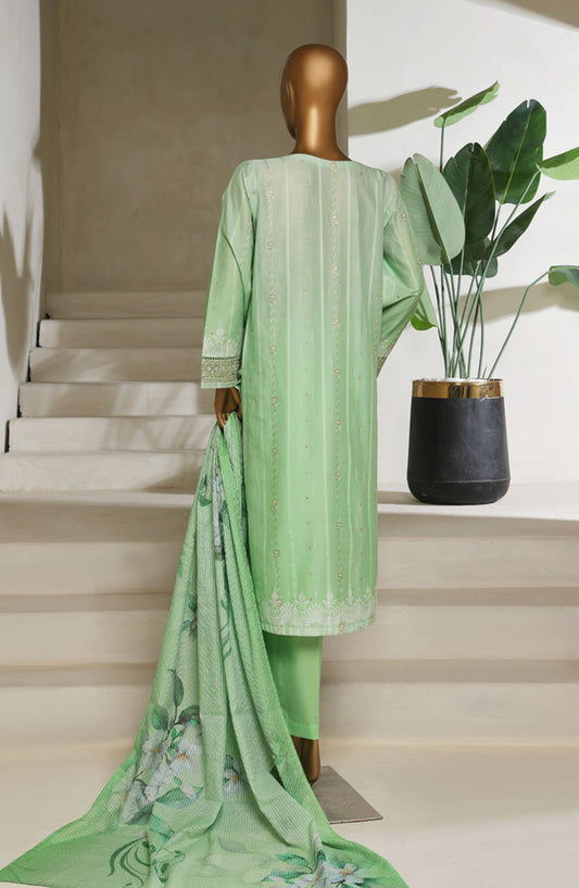 Ombre by HZ Textile Embroidered Lawn Stitched 3 Piece Suit - HZ25OMB - PSJ-029 - Green - Summer Collection