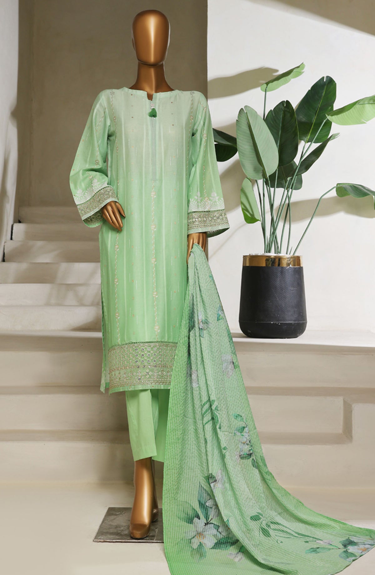 Ombre by HZ Textile Embroidered Lawn Stitched 3 Piece Suit - HZ25OMB - PSJ-029 - Green - Summer Collection