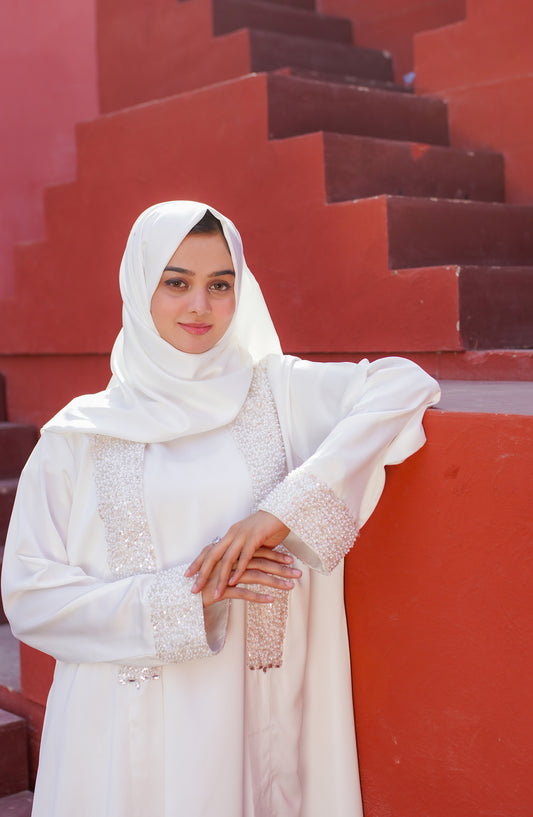 La Khilaba Luxury Wear Embroidered Satin Silk - Dove Embellished Abaya - LKH25LWR - Abaya Collection