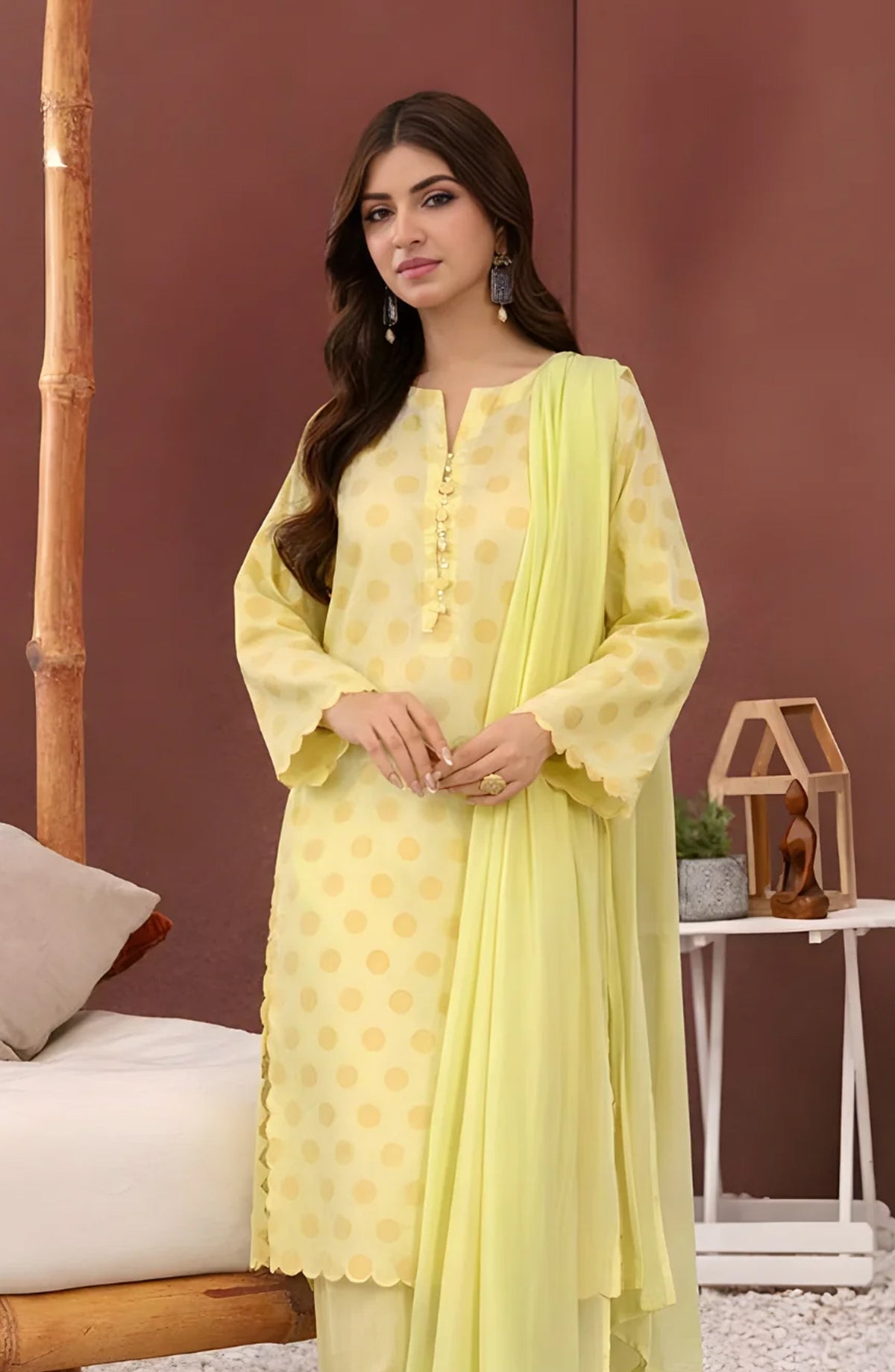 Ayla Printed Lawn Jacquard Stitched 3 Piece Suit - Lemon Baft - AY26ED - Yellow - Eid Collection