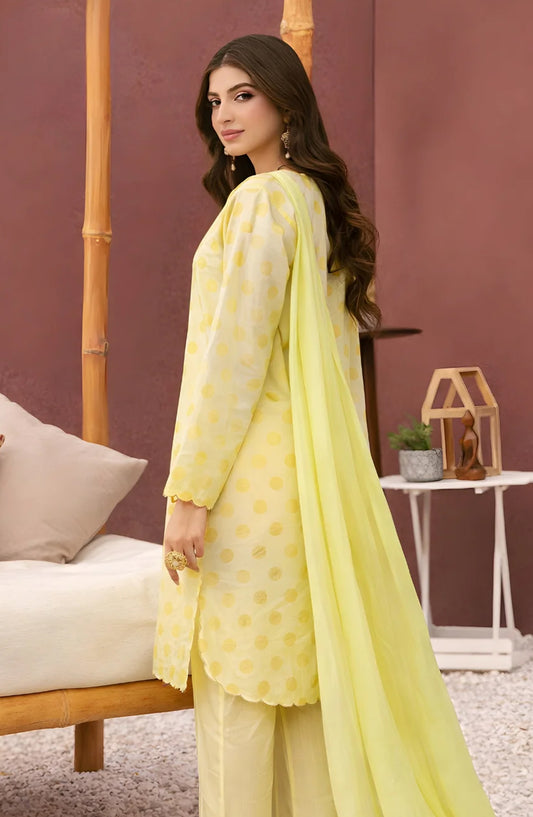 Ayla Printed Lawn Jacquard Stitched 3 Piece Suit - Lemon Baft - AY26ED - Yellow - Eid Collection