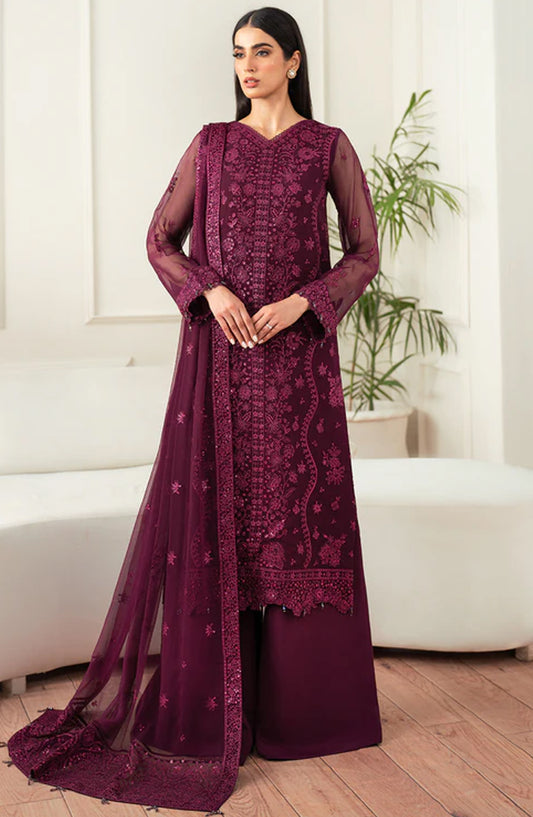 Farasha Luxury Essence Formals Embroidered Chiffon Unstitched 3 Piece Suit - Regal Violet - FSH25EF - Purple - Festive Collection