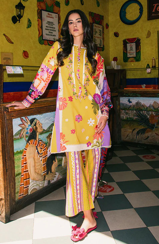 Hemline by Mushq Embroidered Lawn Unstitched 3 Piece Suit - The Dream - MQ25LDHP - Yellow - Summer Collection
