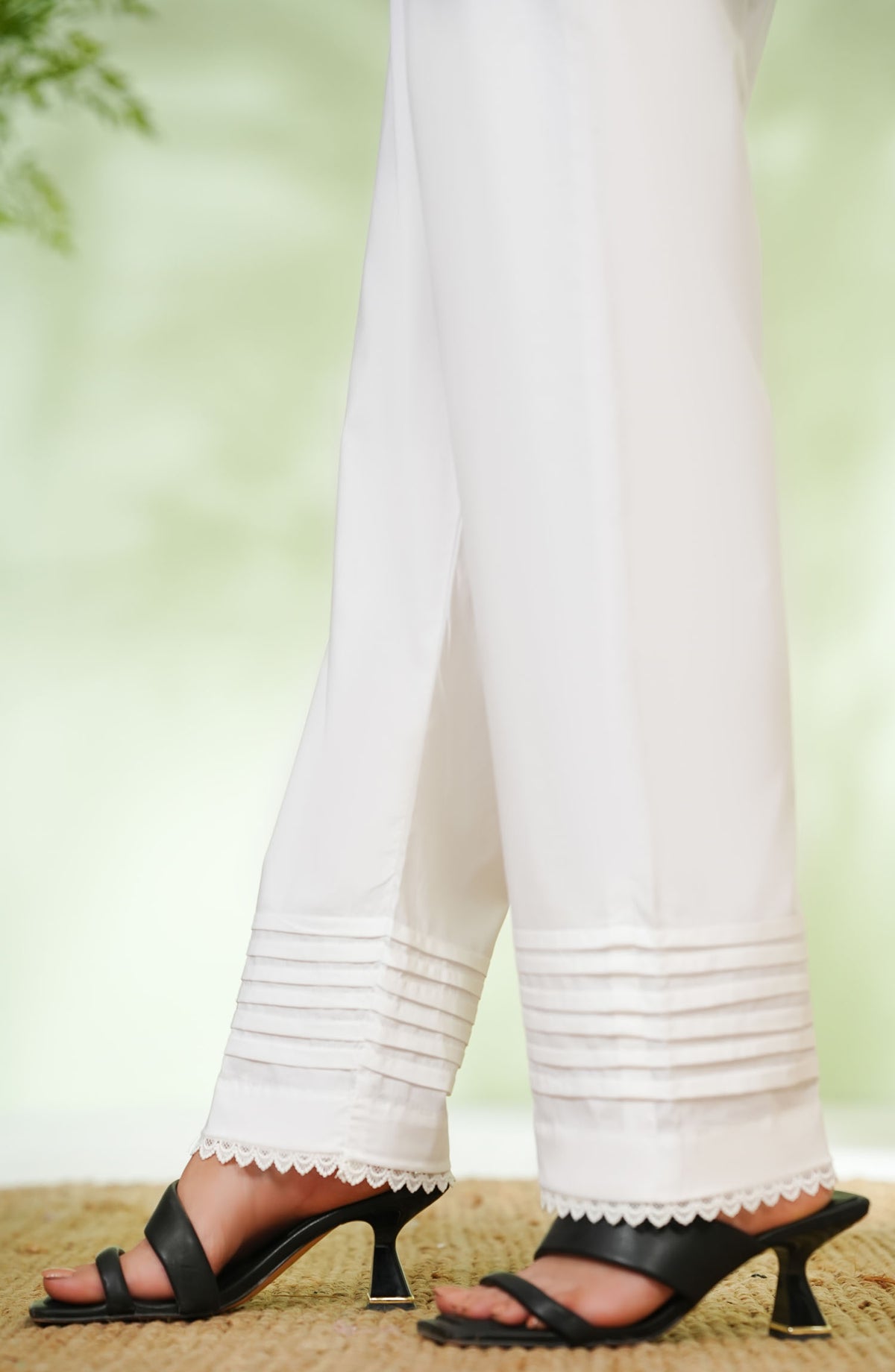 Amna Khadija Fine Cotton Pintex Trouser - AM25TR - 03 - White - Casual Collection