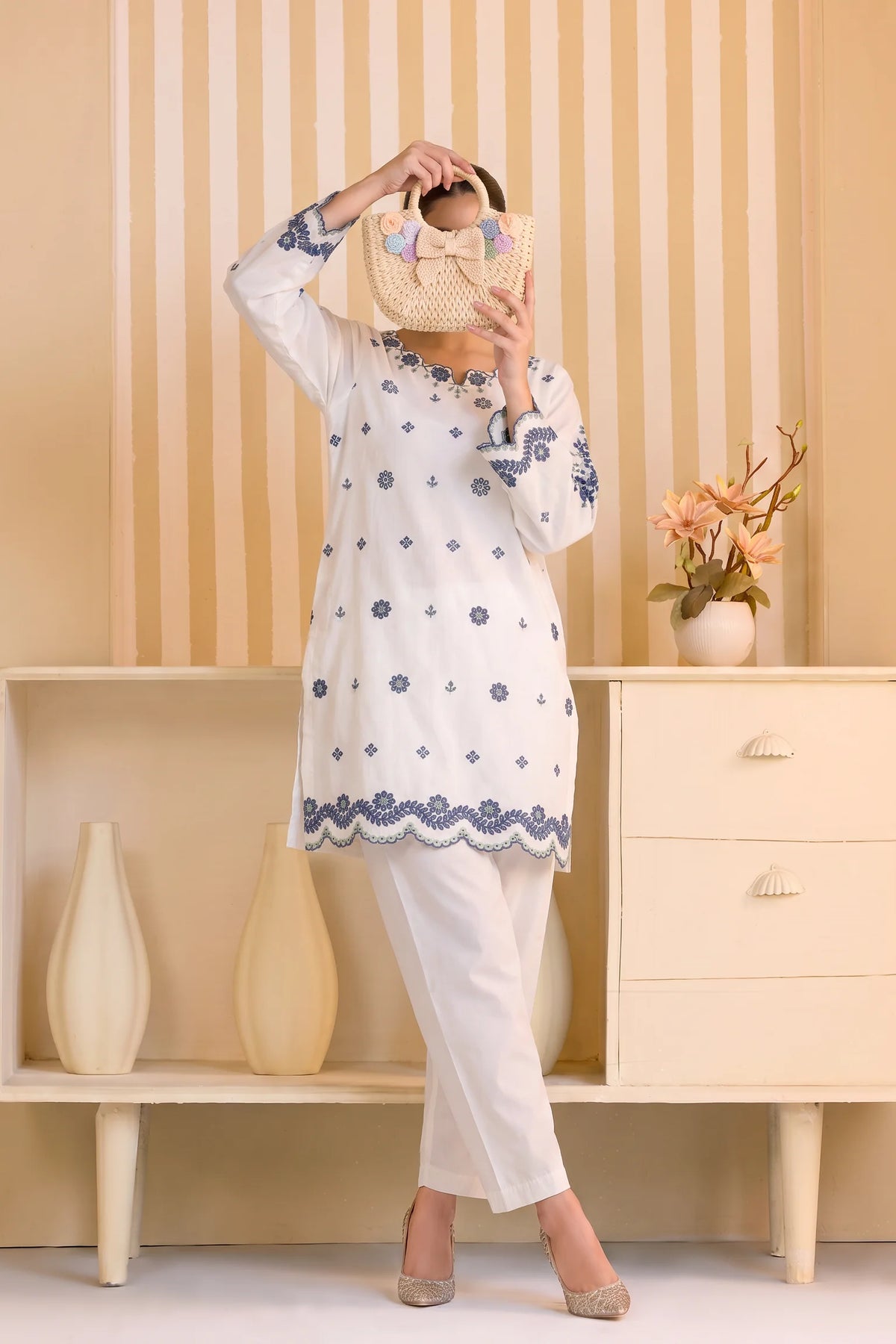 Mulaqaat By Amna Khadija Embroidered Cotton Stitched 2 Piece Co-Ord Set - AKMEC-12 - AM26MULQD3 - White - Summer Collection