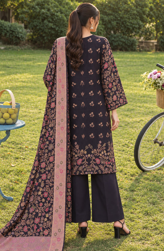 Aveline by Amna Khadija Winter Dyed Wool Printed Unstitched 3 Piece Suit - AKAW-03 - AM26AWE - Black - Winter Collection
