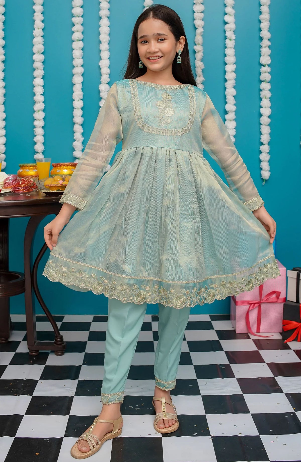 Modest Girls Maysuri 3 Piece Frock - 9025 - MOD25EKK - Green - Festive Collection