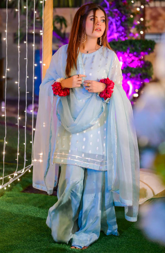 TNG Embroidered Chiffon Stitched 3 Piece Suit - AR-001794 Chandni - TNG25EC - Blue - Festive Collection