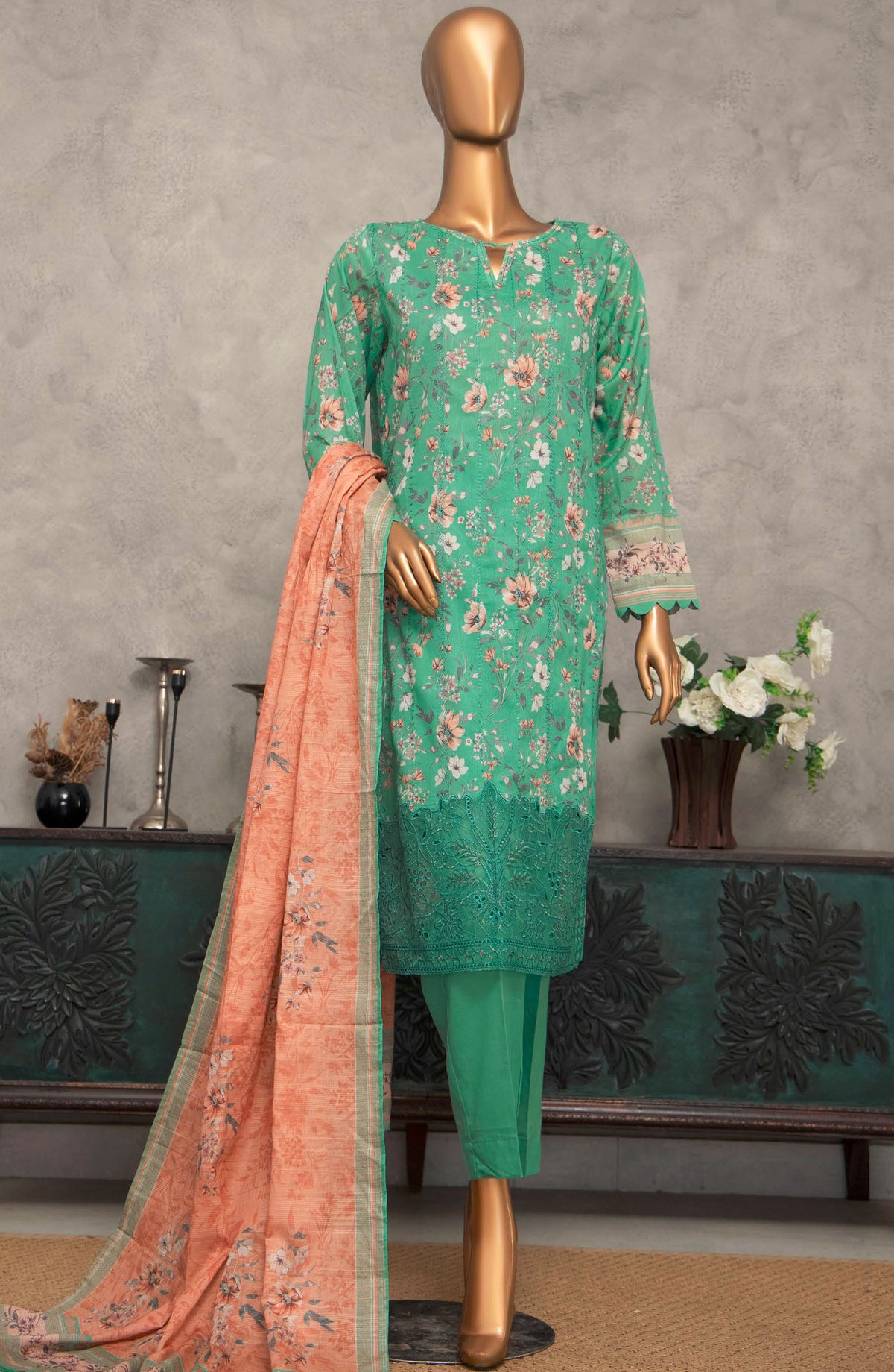 Meenakari by HZ Textile Embroidered Lawn Unstitched 3 Piece Suit - D-242 - HZ25MNK - Green - Summer Collection