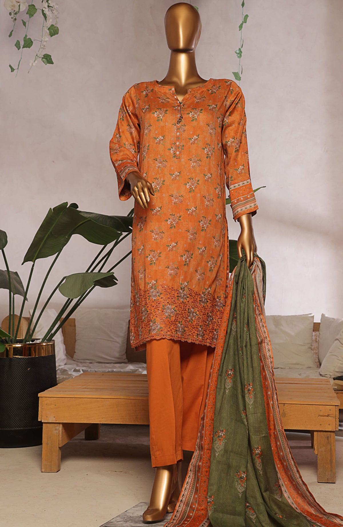 Aashkaaar by HZ Textile Embroidered Lawn Stitched 3 Piece Suit - EPL-3P-001 - HZ25ASHV5 - Orange - Summer Collection