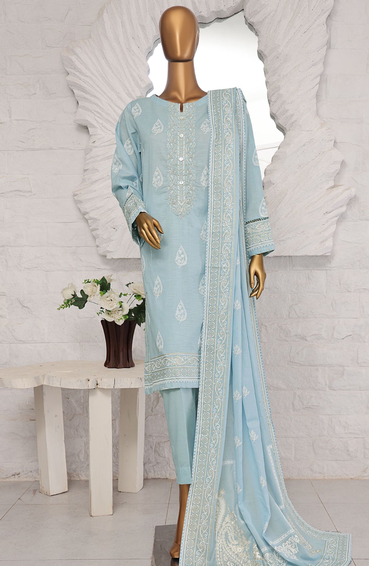 HZ Textile Embroidered Lawn Unstitched 3 Piece Suit - ES-11 - HZ25EESL - Blue - Summer Collection