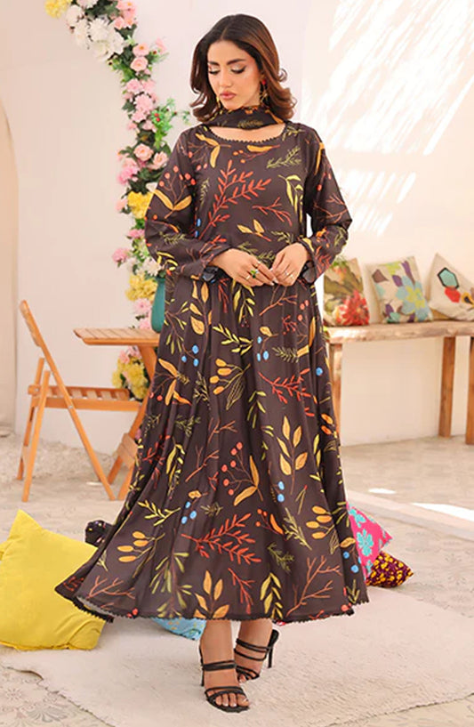 Bloom by Nazmina Printed Lawn Stitched 3 Piece Suit - Fleeting Essence (LD-31) - NZM25BL - Brown - Summer Collection