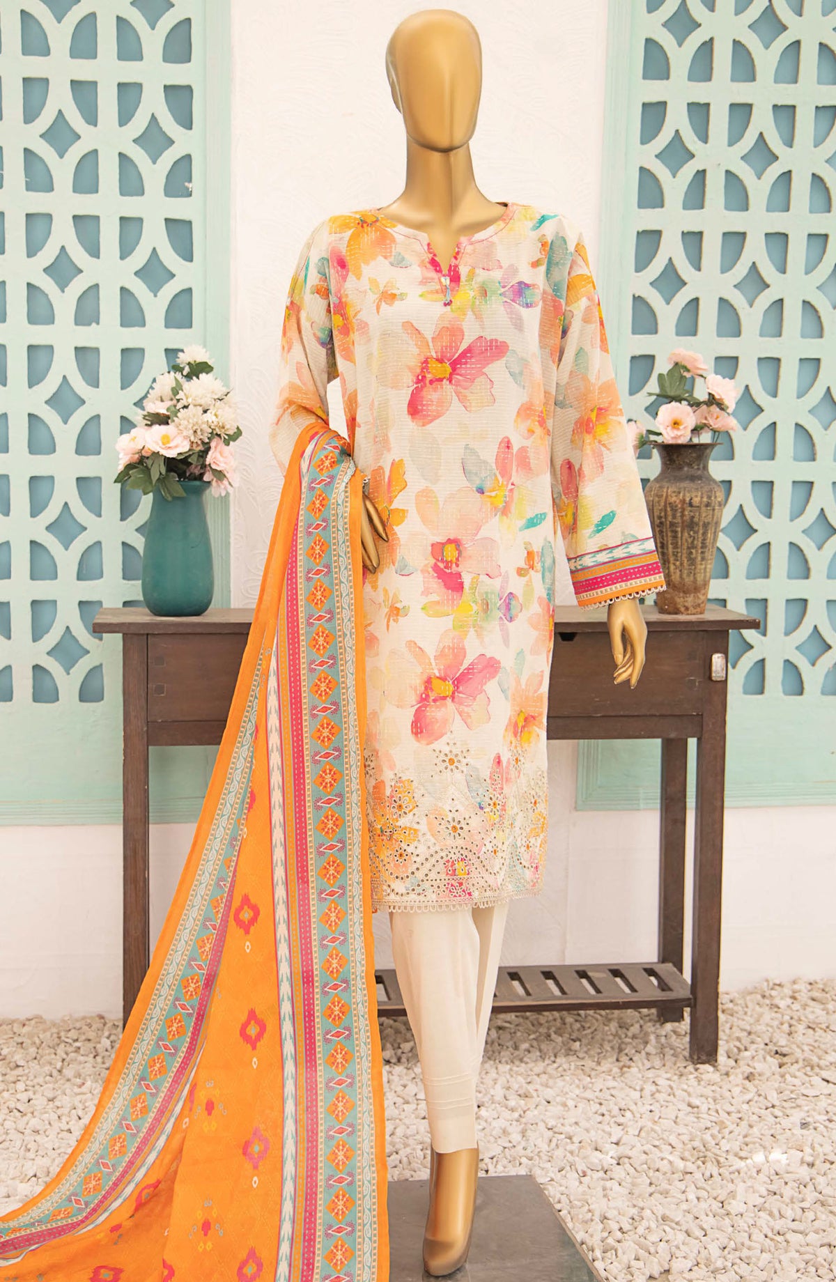 Vital by HZ Textile Embroidered Lawn Unstitched 3 Piece Suit - VEC-113 - HZ25VEBD - Off White - Summer Collection