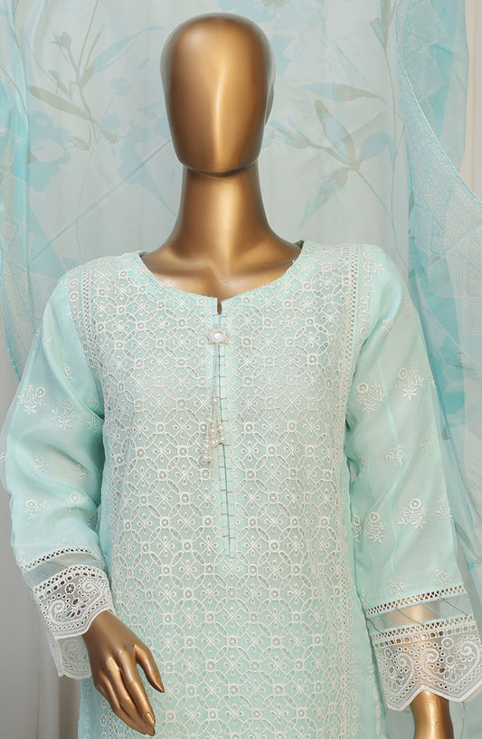 Falsafaa by HZ Textile Embroidered Organza Stitched 3 Piece Suit - HZK-179 Aqua - HZ25FHZKV6 - Blue - Festive Collection