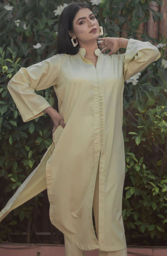 Zauk Casual Georgette 2 Piece Suit - Lemon Yellow - ZK25CC - Yellow - Casual Collection