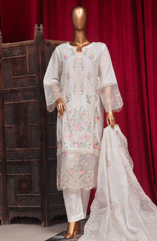 Bin Saeed Embroidered Cotton Stitched 3 Piece Suit - LF100 - BS25PCV3 - White - Summer Collection