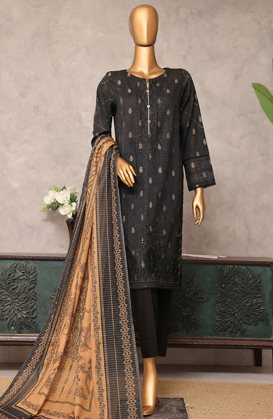 Majestic by HZ Textile Embroidered Lawn Unstitched 3 Piece Suit - MJE-11 - HZ25MJE - Black - Summer Collection