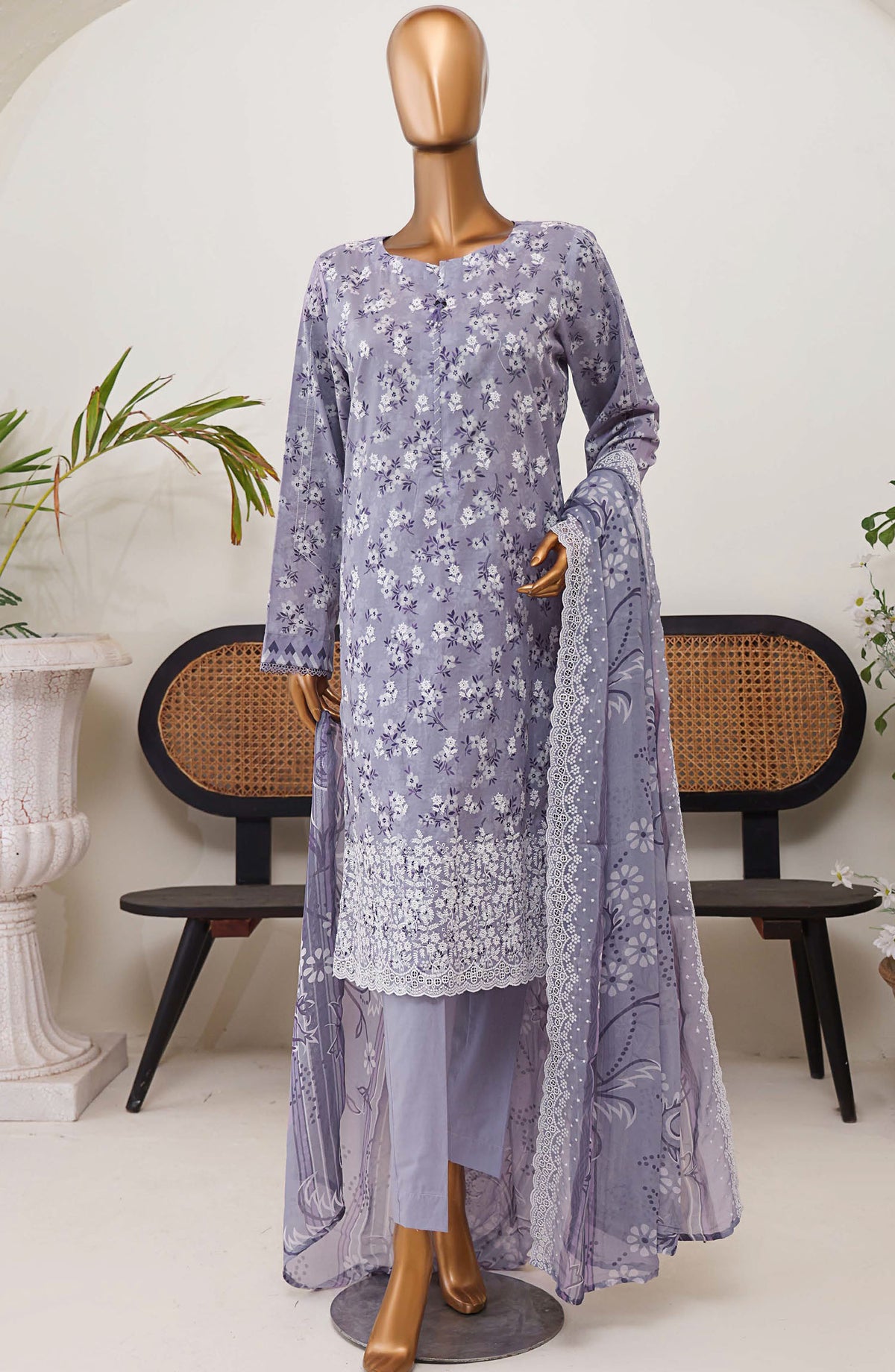 HZ Textile Chikankari Lawn Unstitched 3 Piece Suit - PEC-974 - HZ25PEC - Purple - Summer Collection
